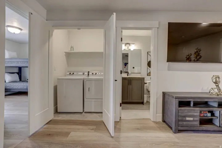 Wood-finish flooring throughout