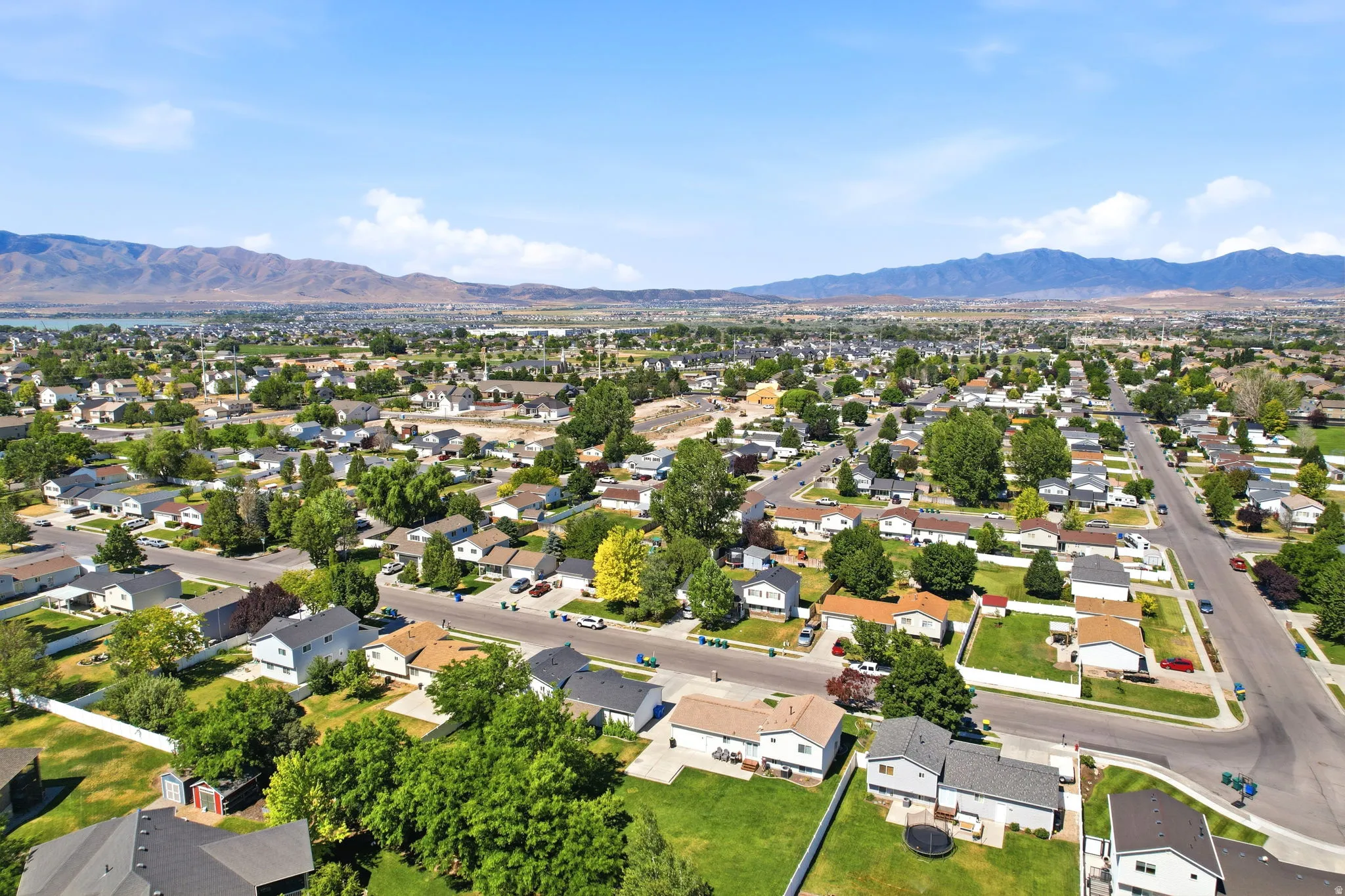 Expansive residential area featuring numerous single-family homes with diverse architectural styles, mature landscaping, and paved streets