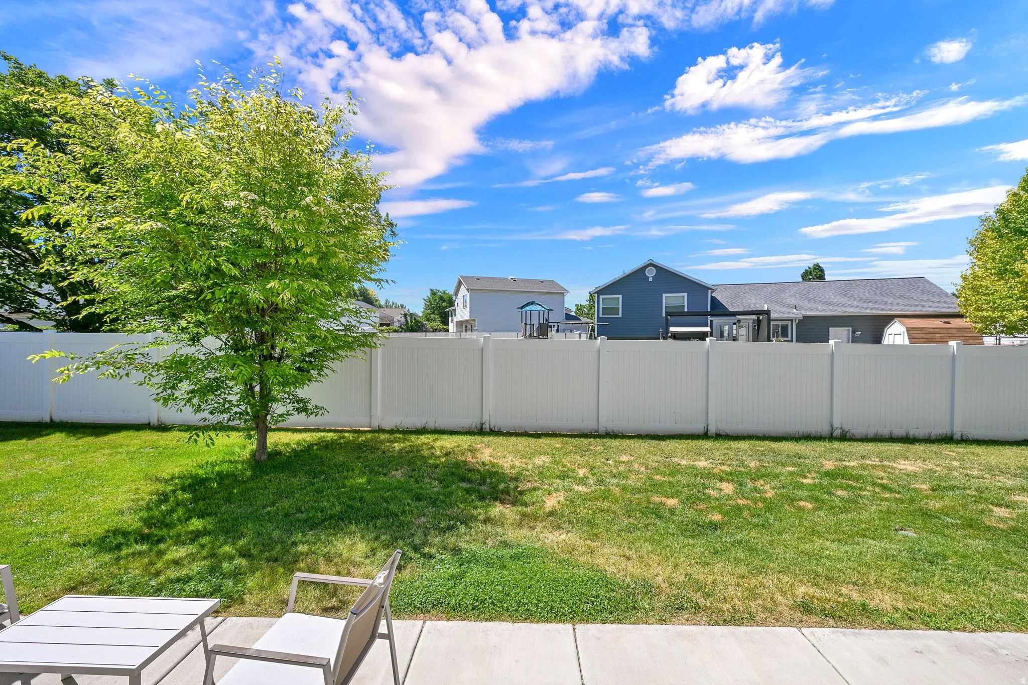 Backyard shared fencing with Single family homes, providing more privacy.