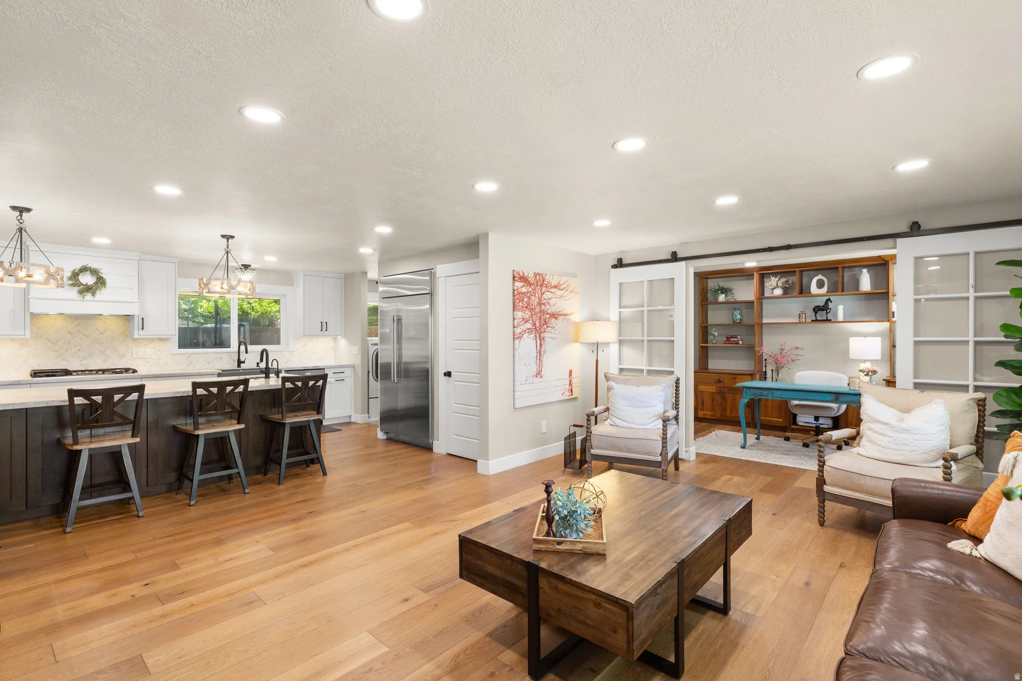 Invigorating Renovation Open Contemporary Kitchen, Elegant Living Area and Upscale Office with Sliding Glass Door!