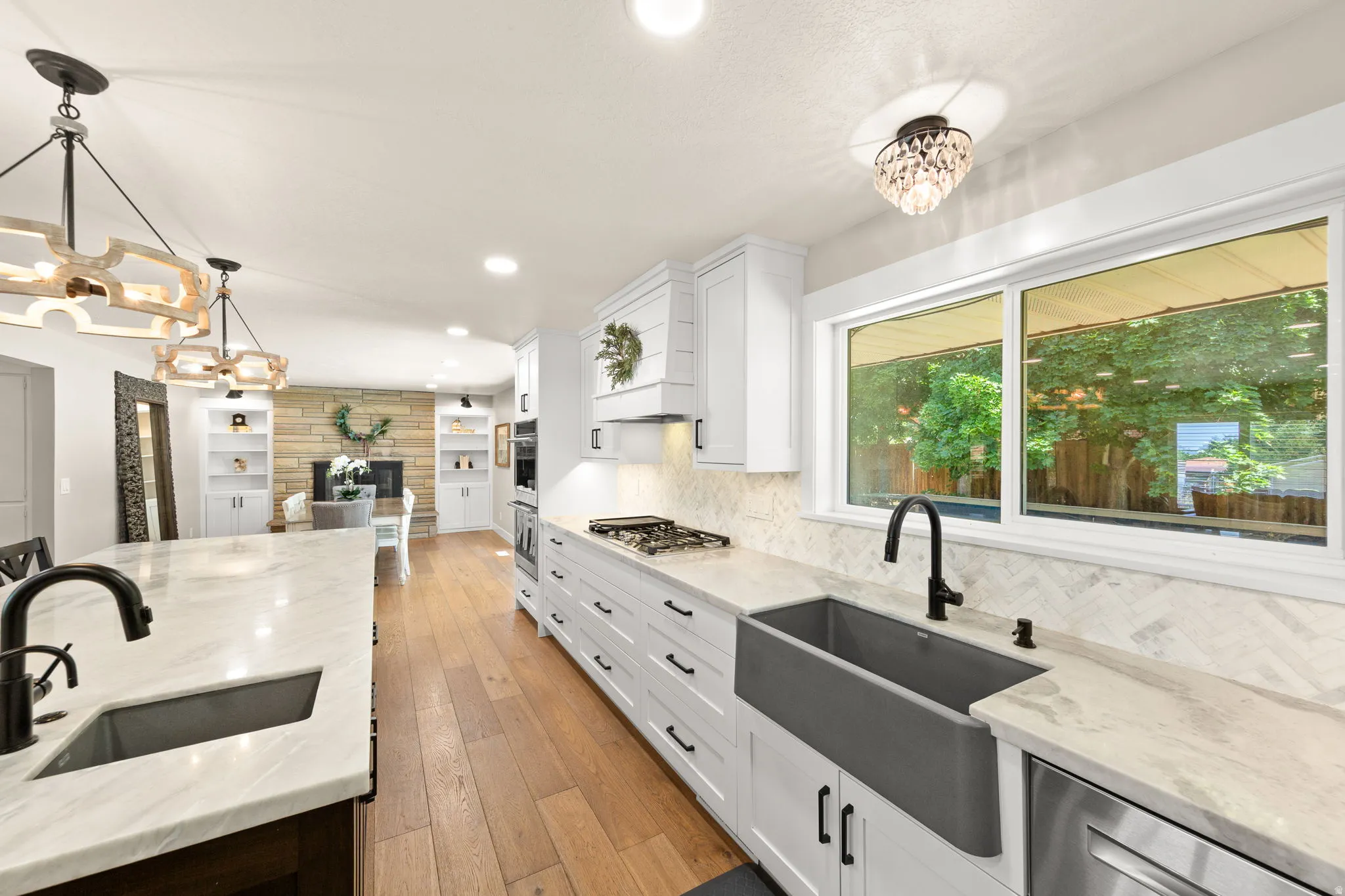 Farmhouse Sink; Marble Back Splash; Prep Sink with Reverse Osmosis for Drinking Water.