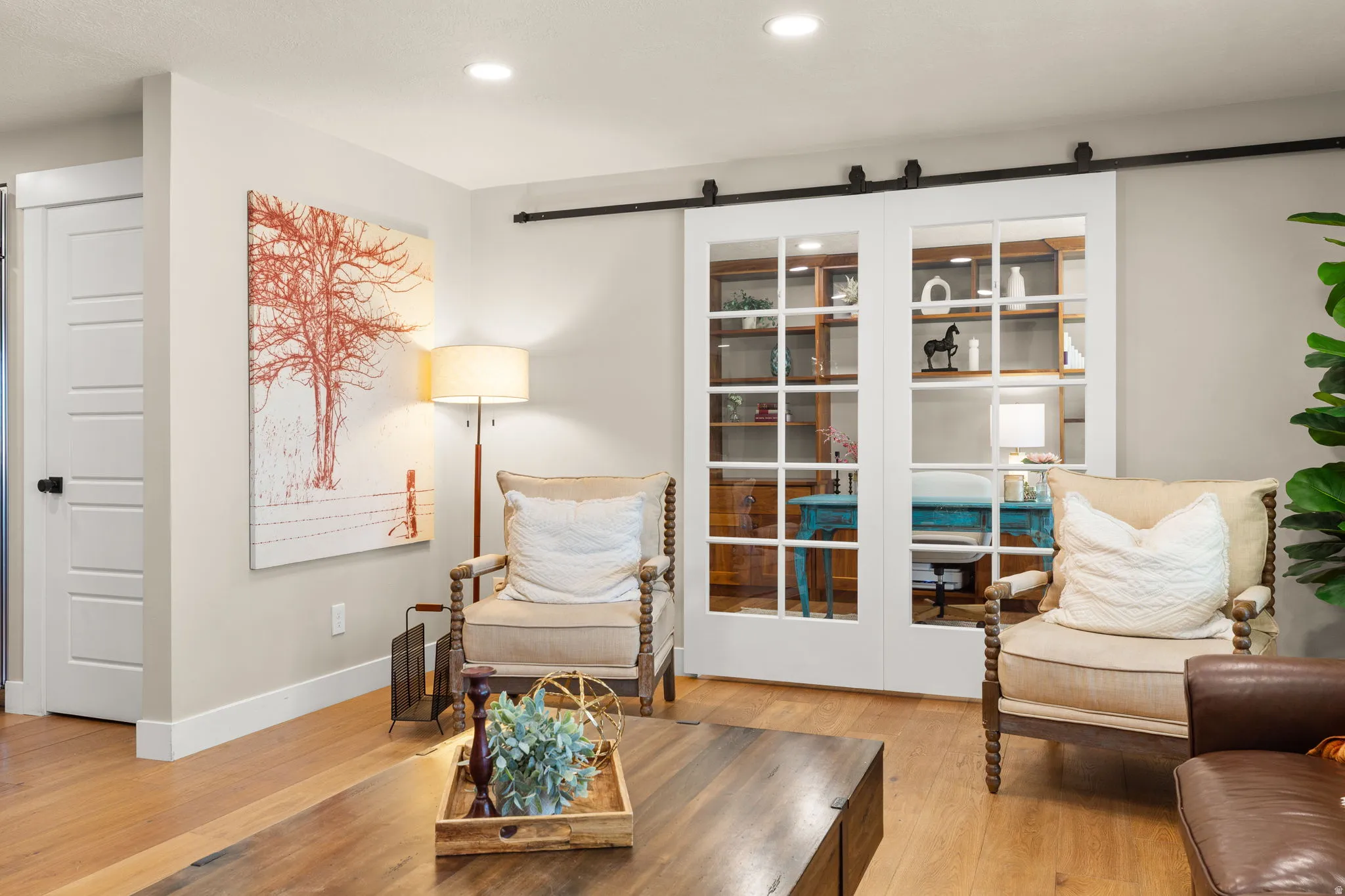 Stylish Office  with Sliding Glass Door providing calm & quiet surroundings.