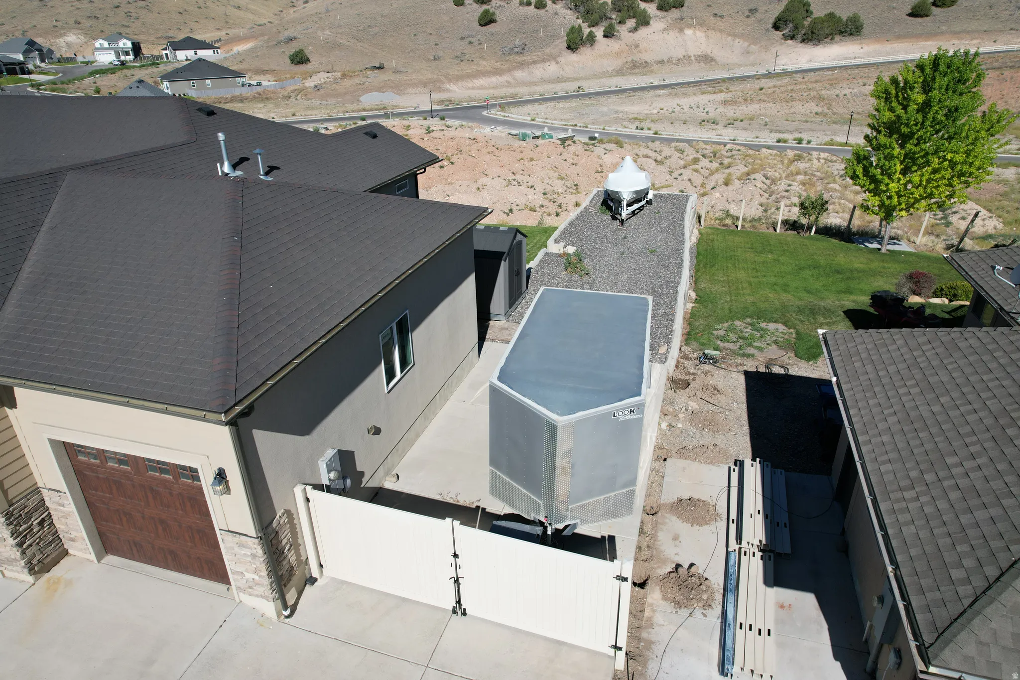 98 feet of RV parking with 220 power and sewer connection.