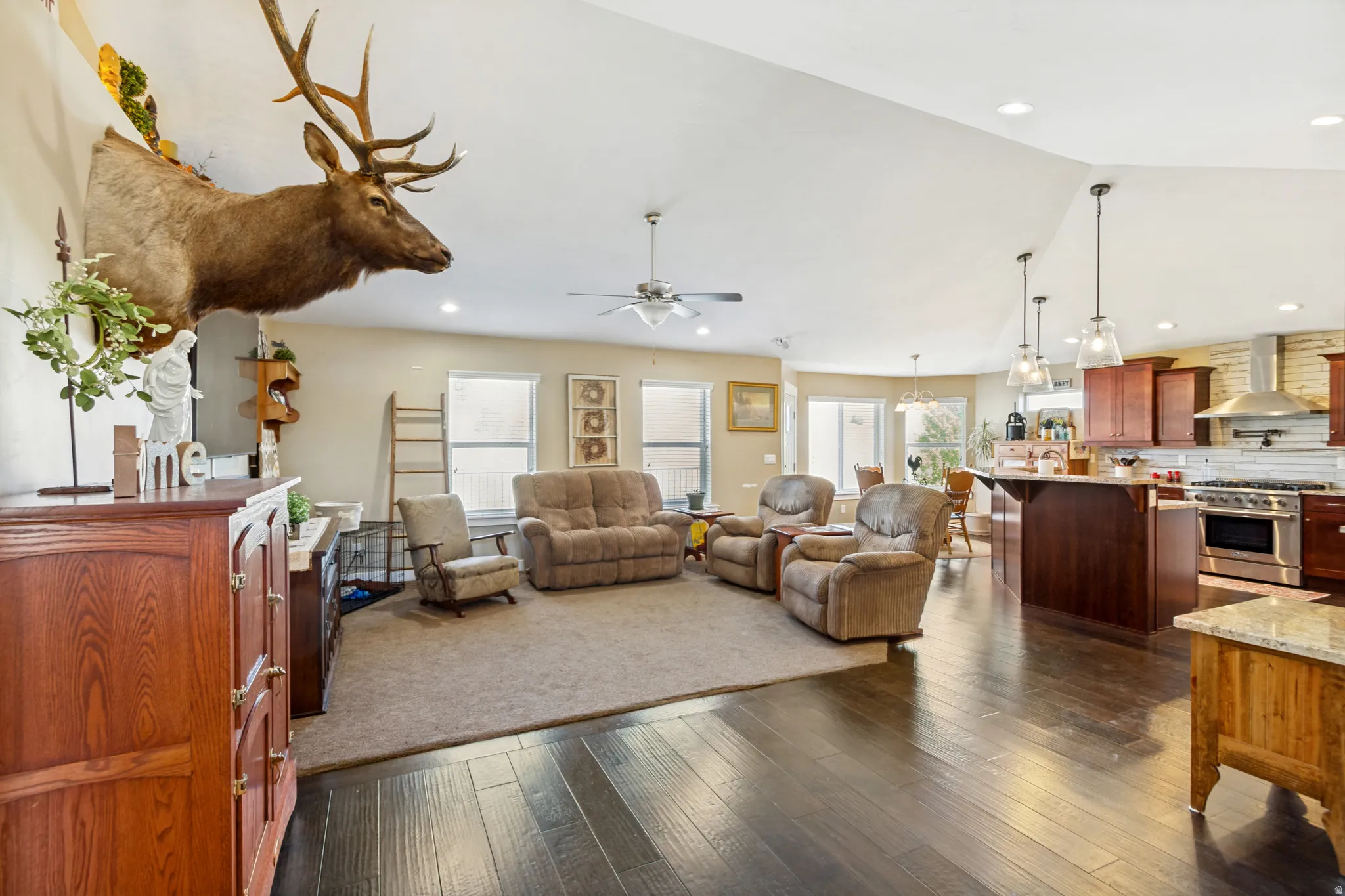 Open-concept great room kitchen dining