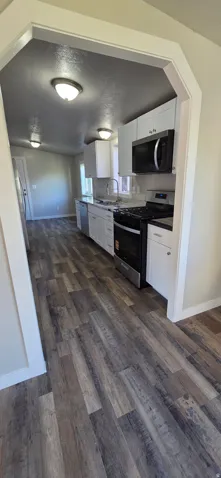 Fully Updated kitchen with dolomite countertops, new stove and microwave