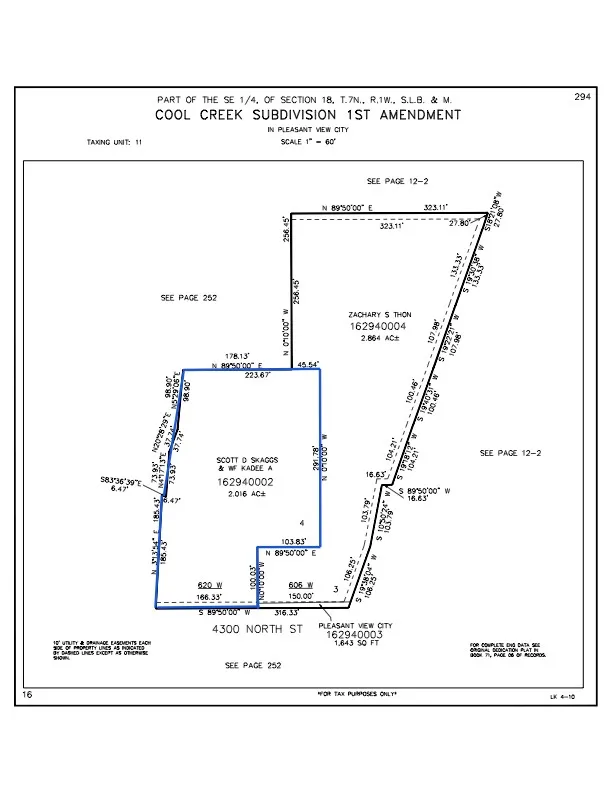 Subdivision Plat. Illustrating the property boundaries and dimensions for Cool Creek Subdivision 1st Amendment