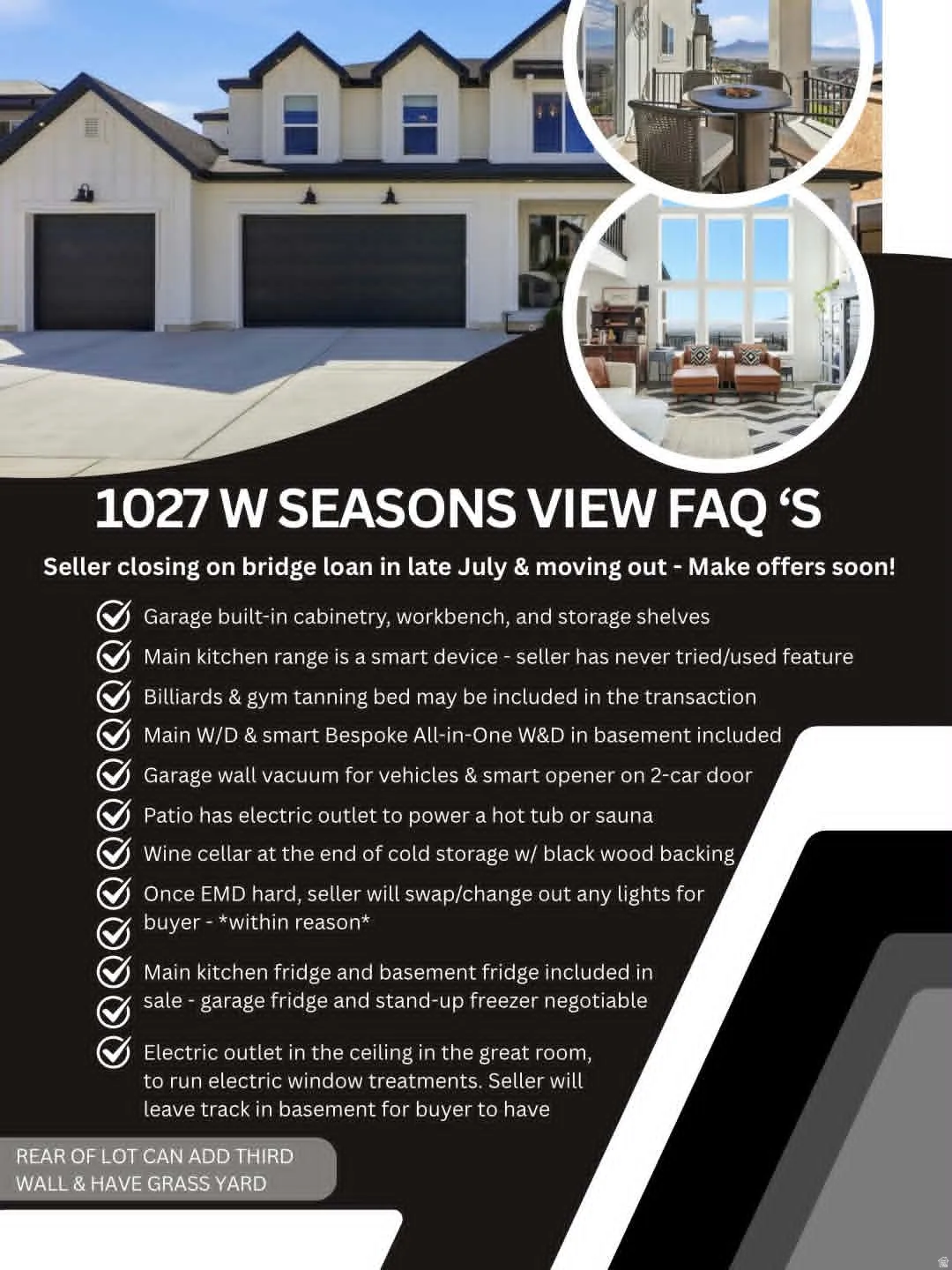 Property Features List. Outlining specific inclusions and characteristics of the property
