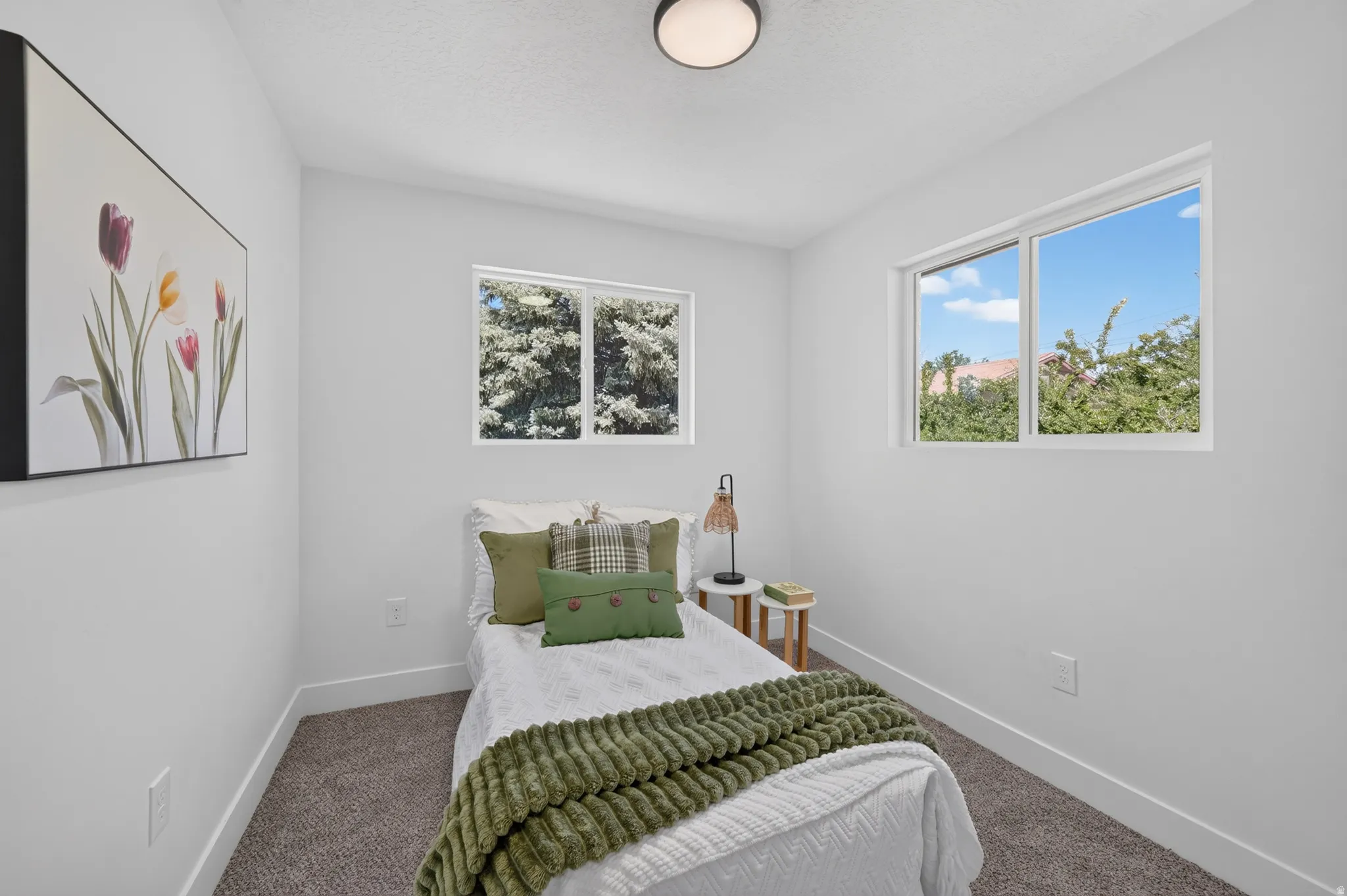Bright room with two windows providing natural light