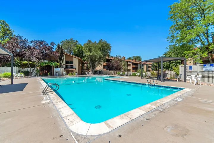 Outdoor swimming pool with concrete decking