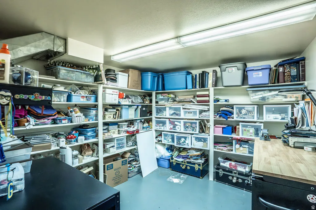 Custom shelving units providing extensive storage capacity