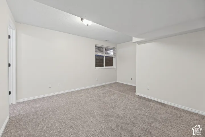 Recessed window with white blinds