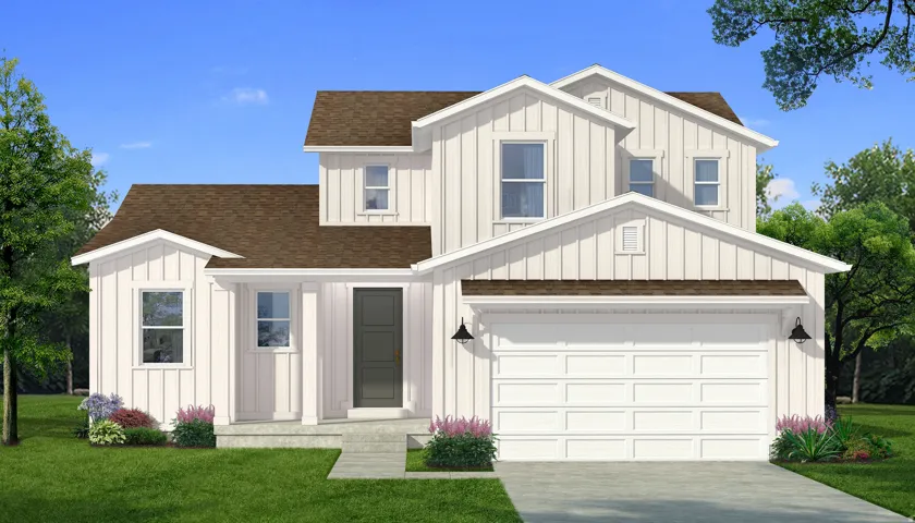 Modern farmhouse exterior featuring vertical board-and-batten siding