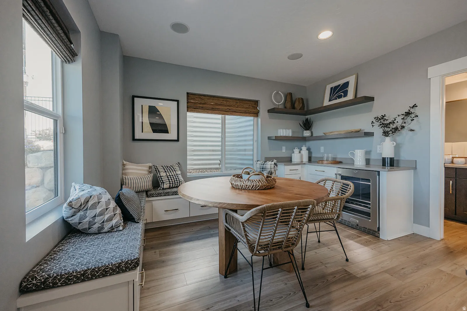 Custom built-in banquette seating with integrated storage