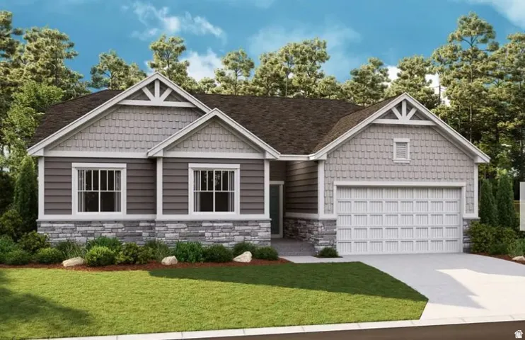 Craftsman-style exterior featuring a combination of horizontal siding, shake shingles, and a stone veneer foundation