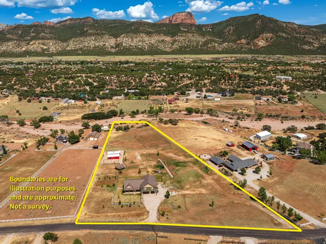 Expansive aerial perspective showcasing a large residential lot with a prominent dwelling