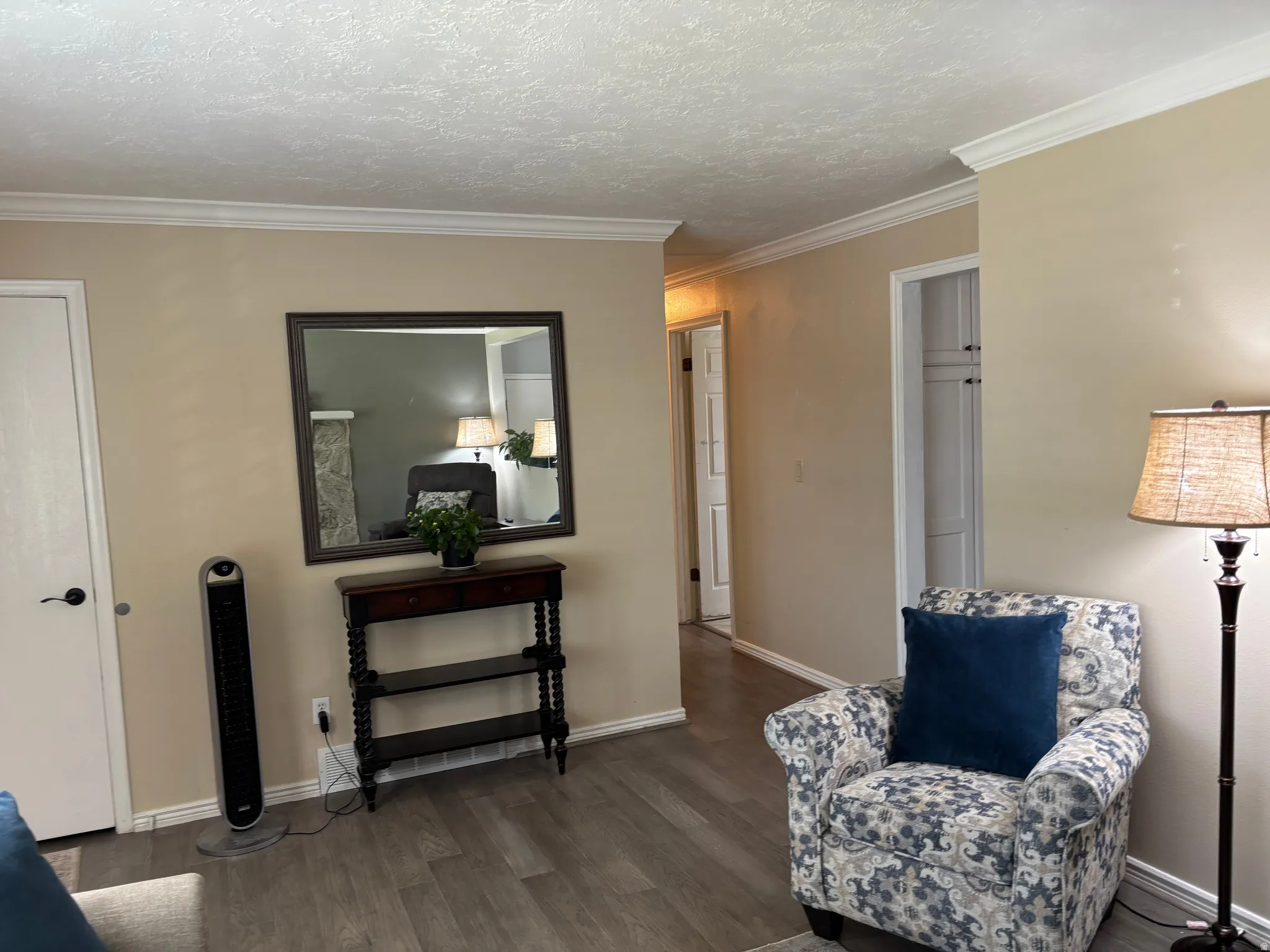 Wood-finish flooring throughout