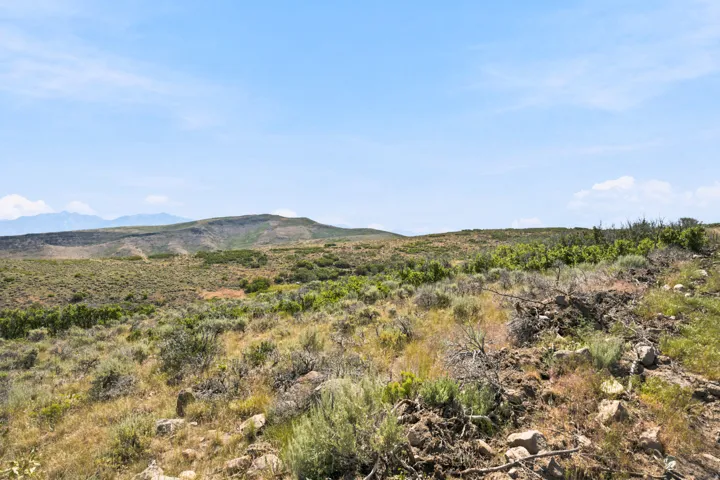 Expansive undeveloped land featuring varied terrain and natural vegetation, including low-lying shrubs and scattered rock formations