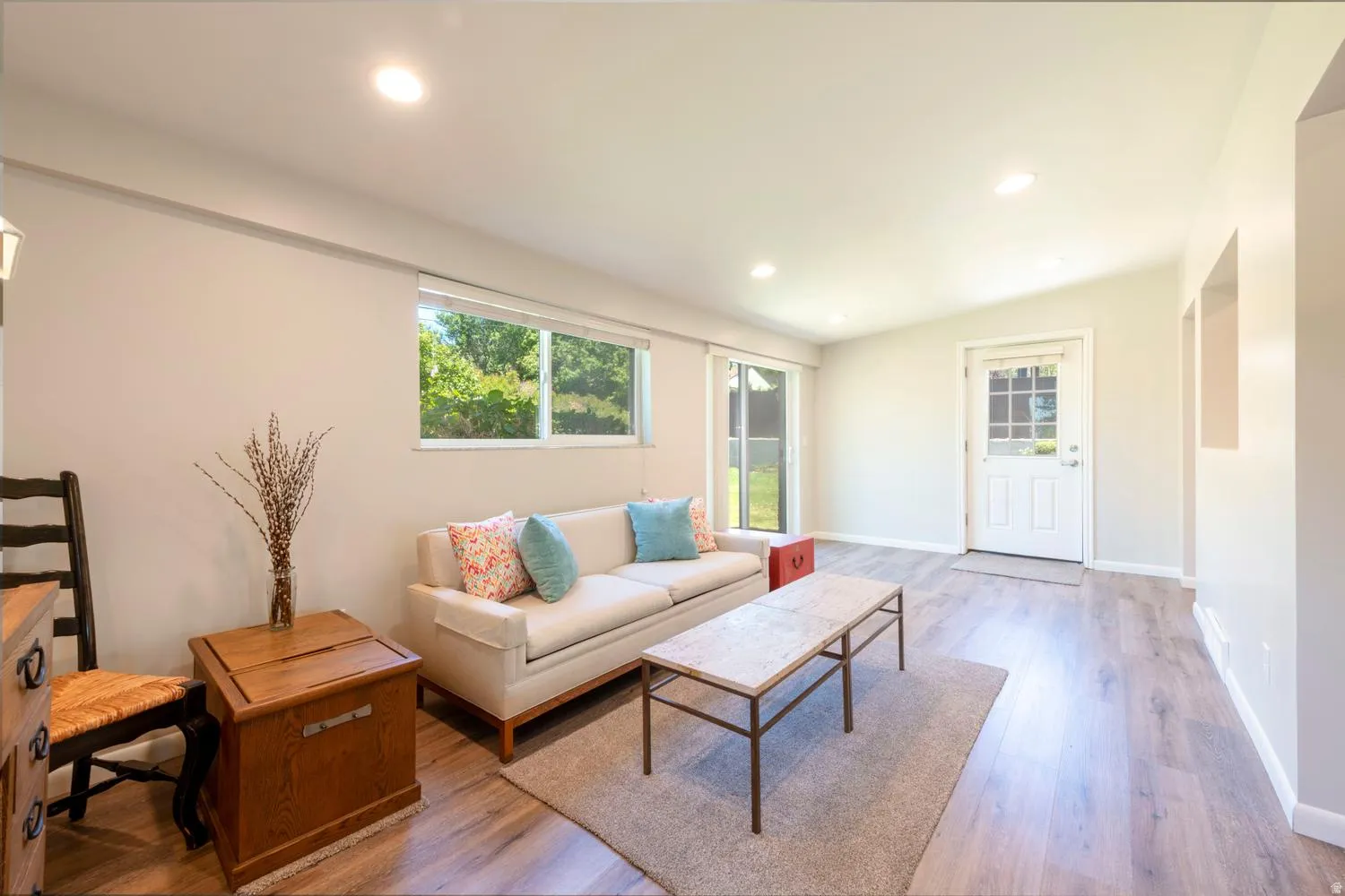 Cozy family room leading out to backyard