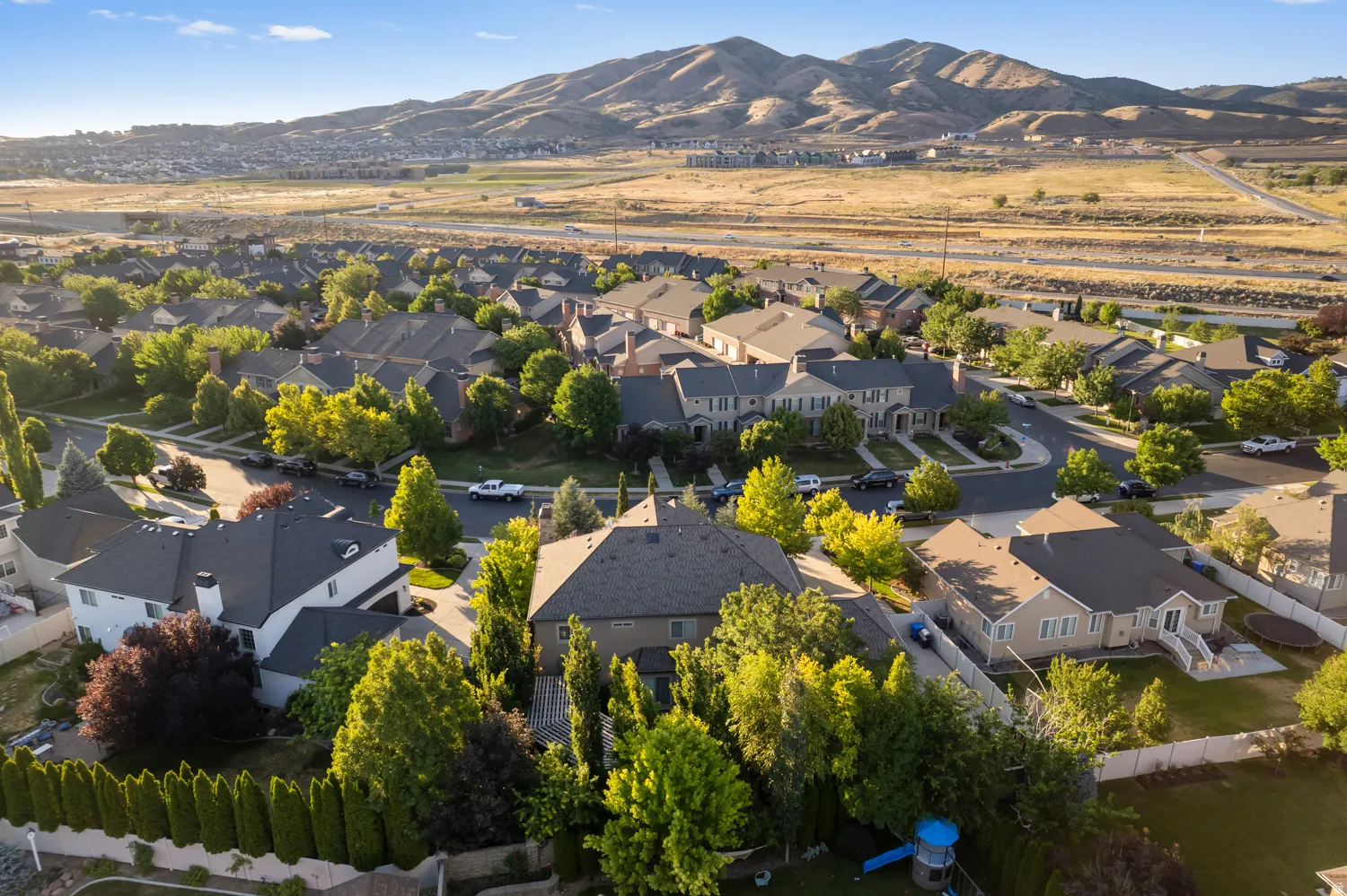 Expansive residential neighborhood with mature landscaping