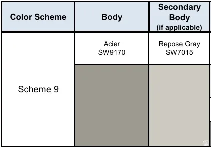 Property Specification. Detailing an exterior color scheme for the property