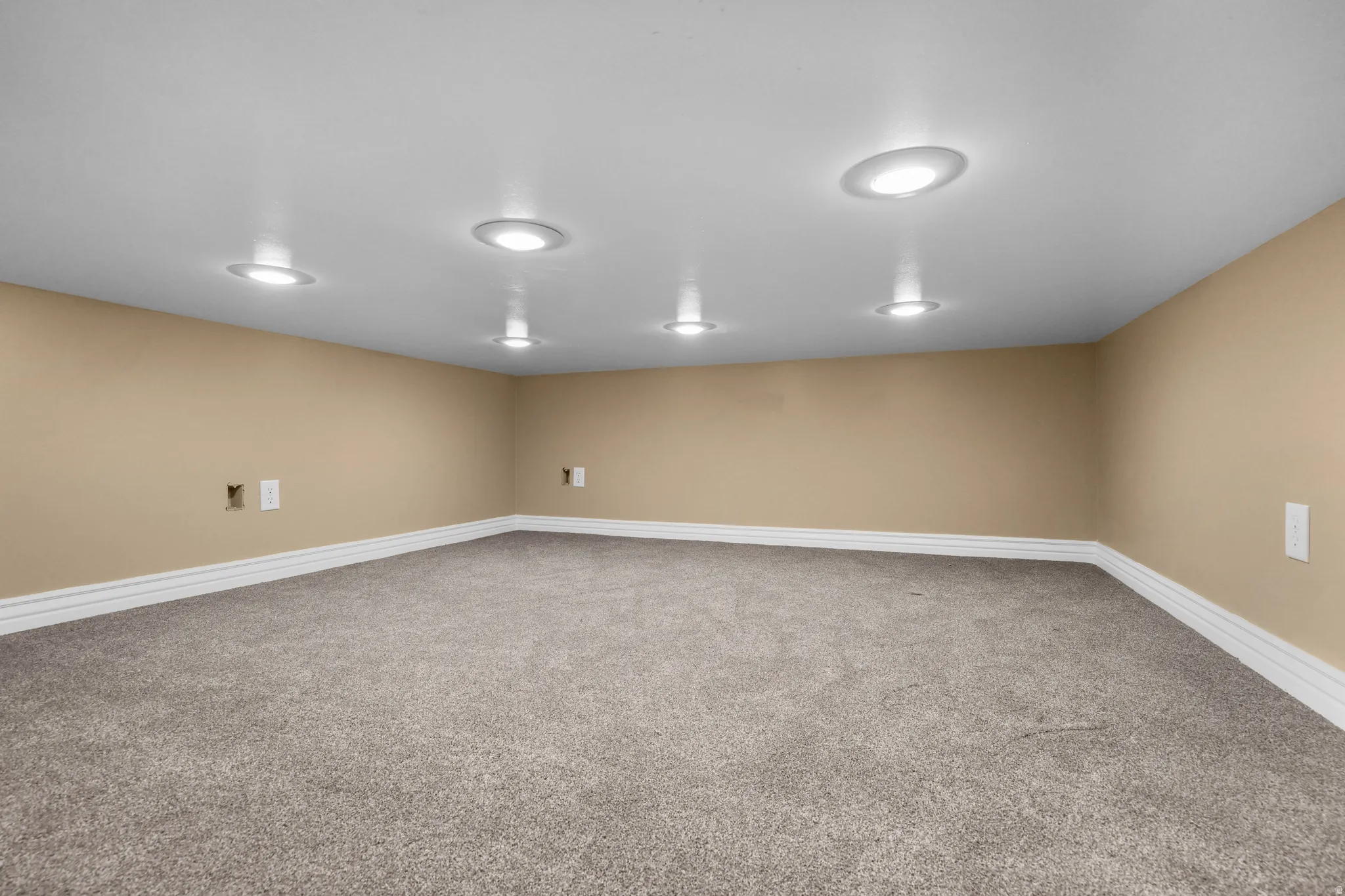 Fully finished Play Room off of the living room, with lower ceilings.