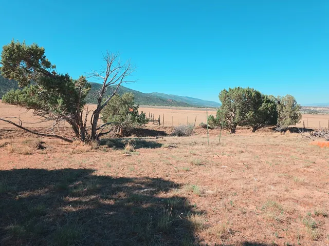 Expansive open land featuring natural desert vegetation, distant mountains, and a clear blue sky