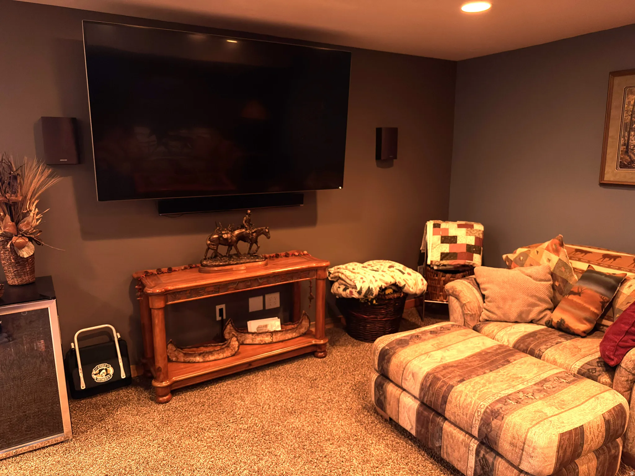Media room featuring wall-mounted speakers, recessed lighting - TV Included