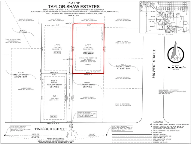 Plat Map. Illustrating lot dimensions and property boundaries for Taylor-Shaw Estates
