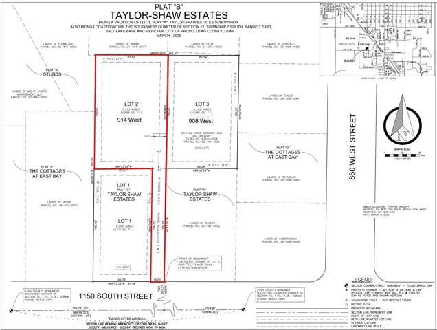 Survey Plat. Detailing the subdivision of the property into multiple lots with associated measurements and boundaries