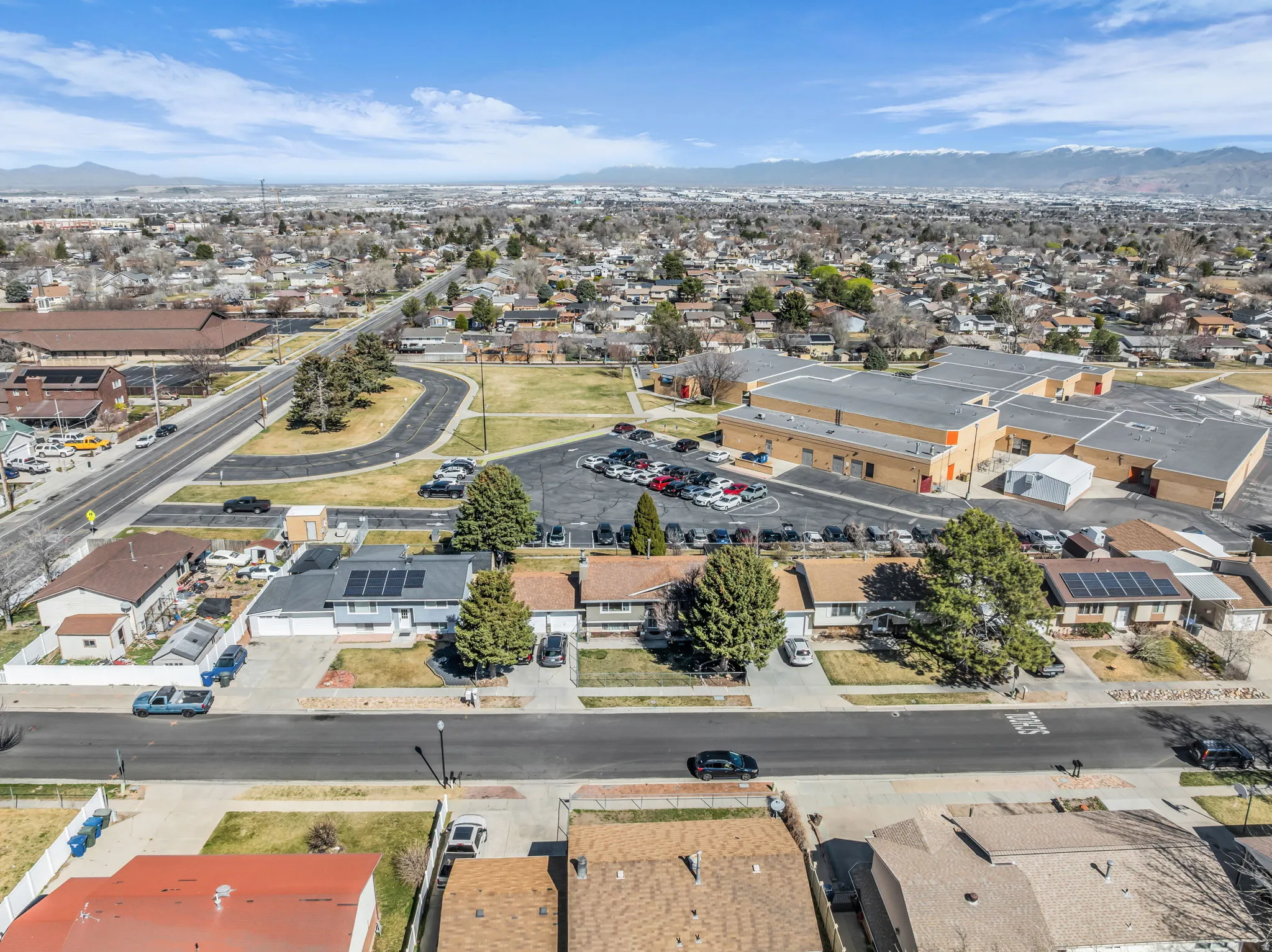 Residential neighborhood with mountain backdrop