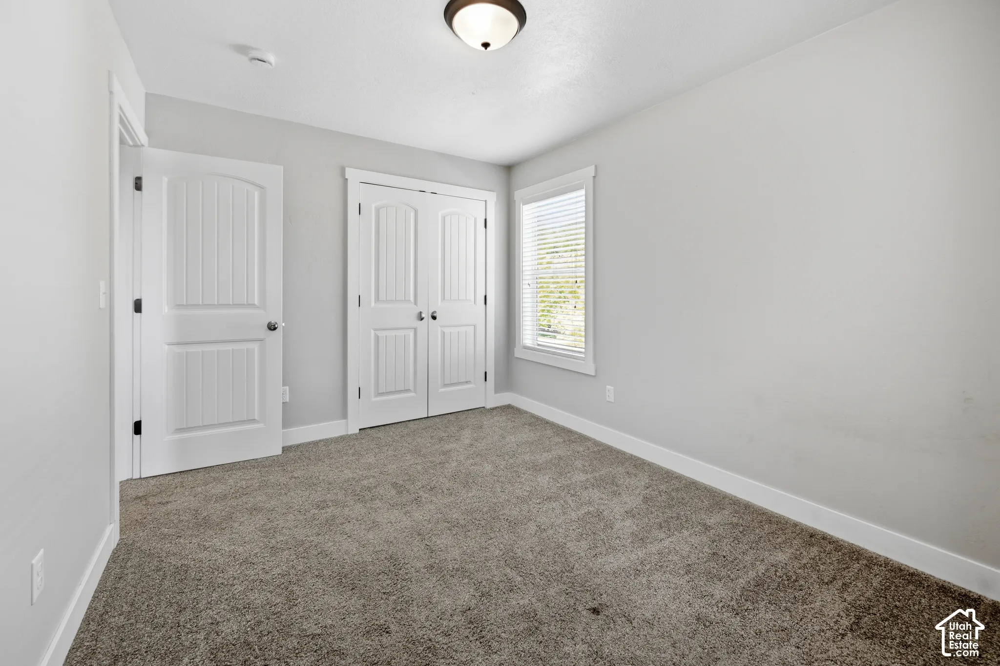 Carpeted room with light grey walls