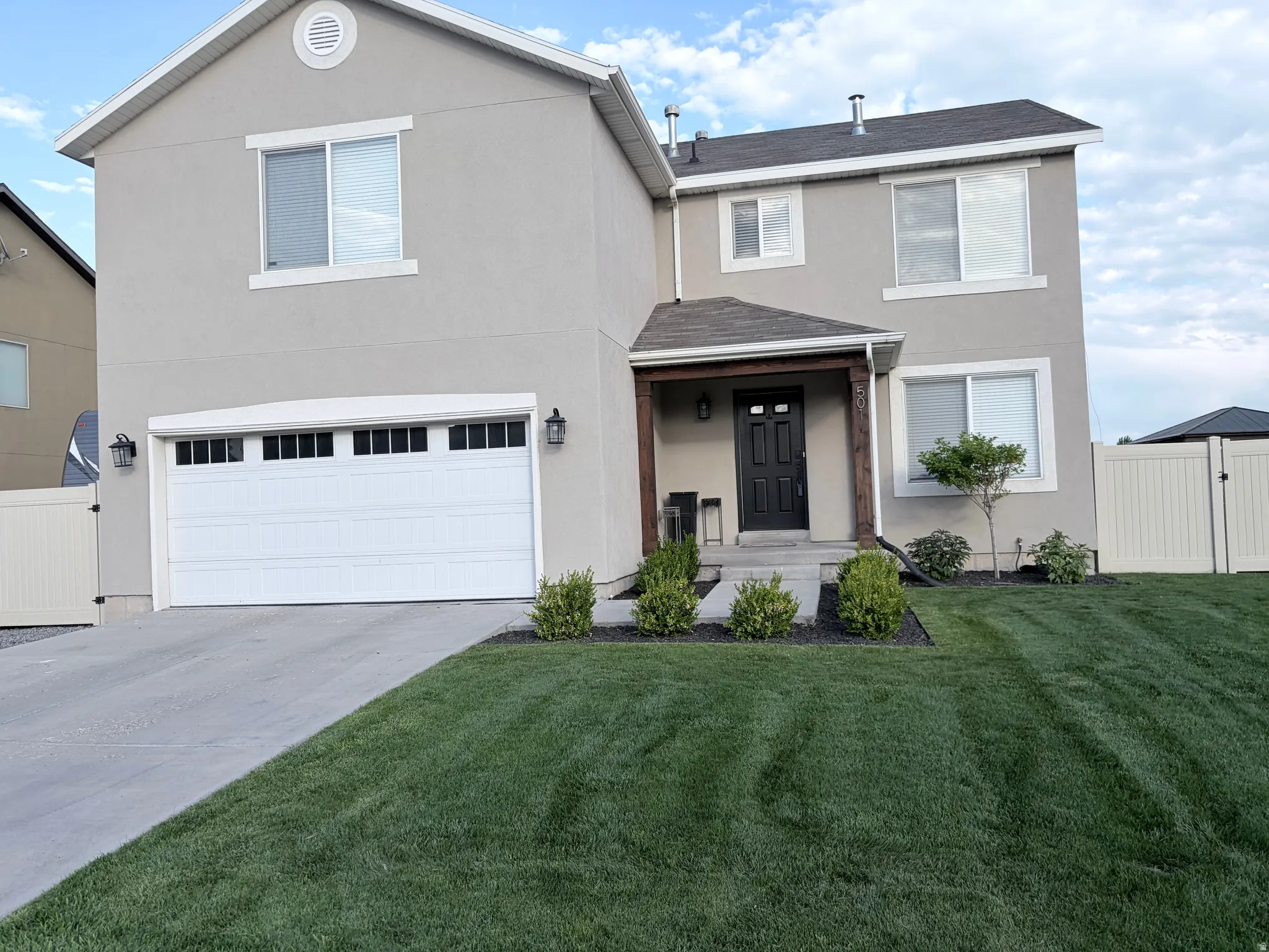 Contemporary two-story residence with a stucco exterior