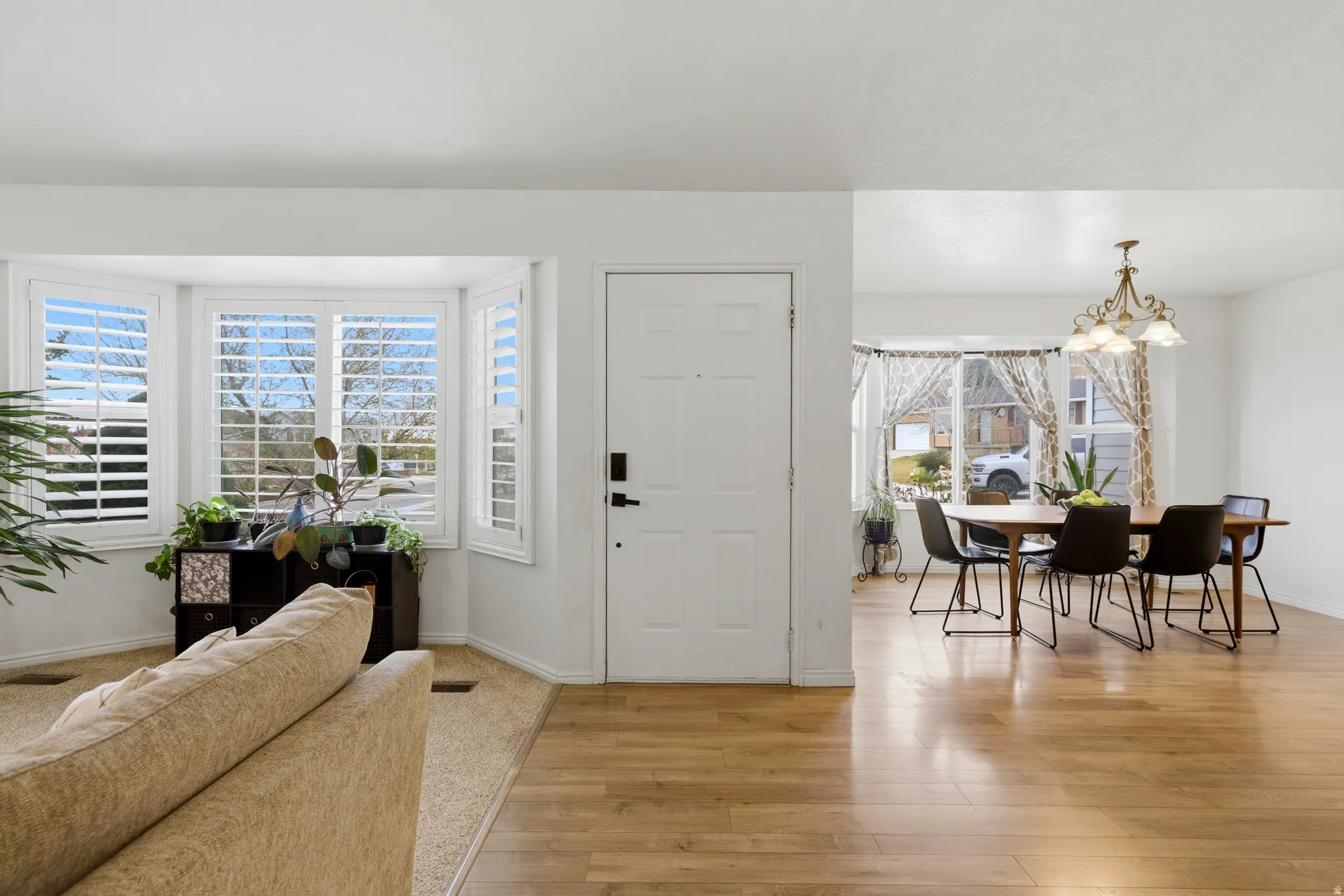 Bay window with louvered shutters