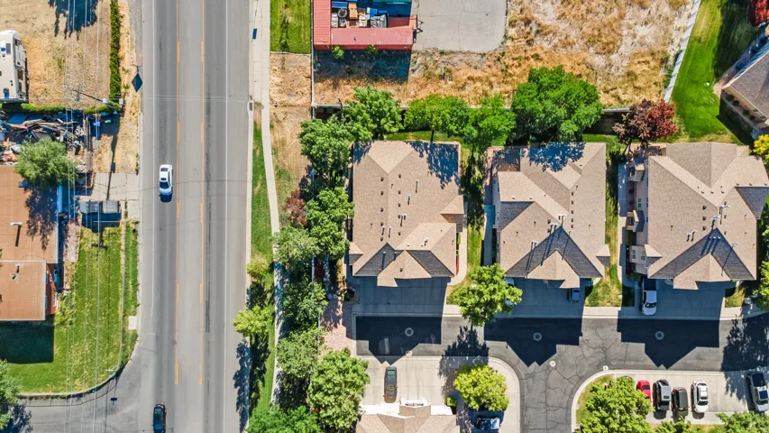 Aerial view showing corner lot