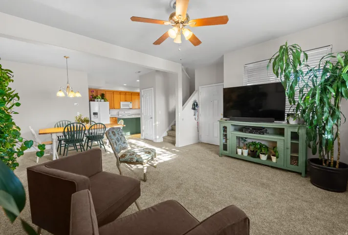 Opens concept living room with great space and great natural lighting featuring new carpet