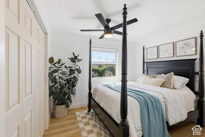 Light wood-finish flooring complements white walls and trim
