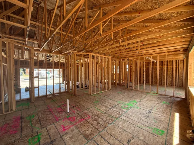 Interior framing showcasing new construction