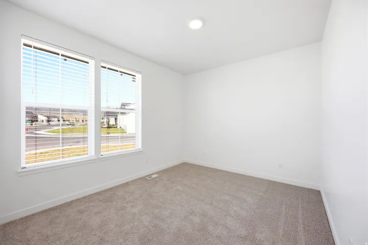 Windowed room featuring white walls, neutral carpet, and a ceiling-mounted light fixture