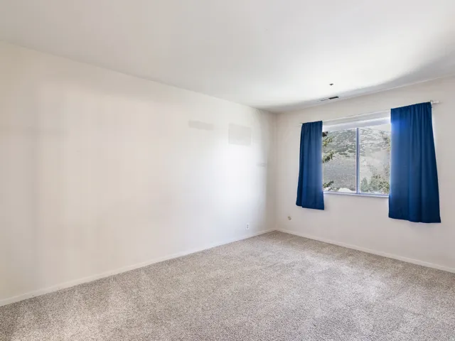 Bright room featuring a window with natural light, neutral wall colors, and light-toned carpet flooring