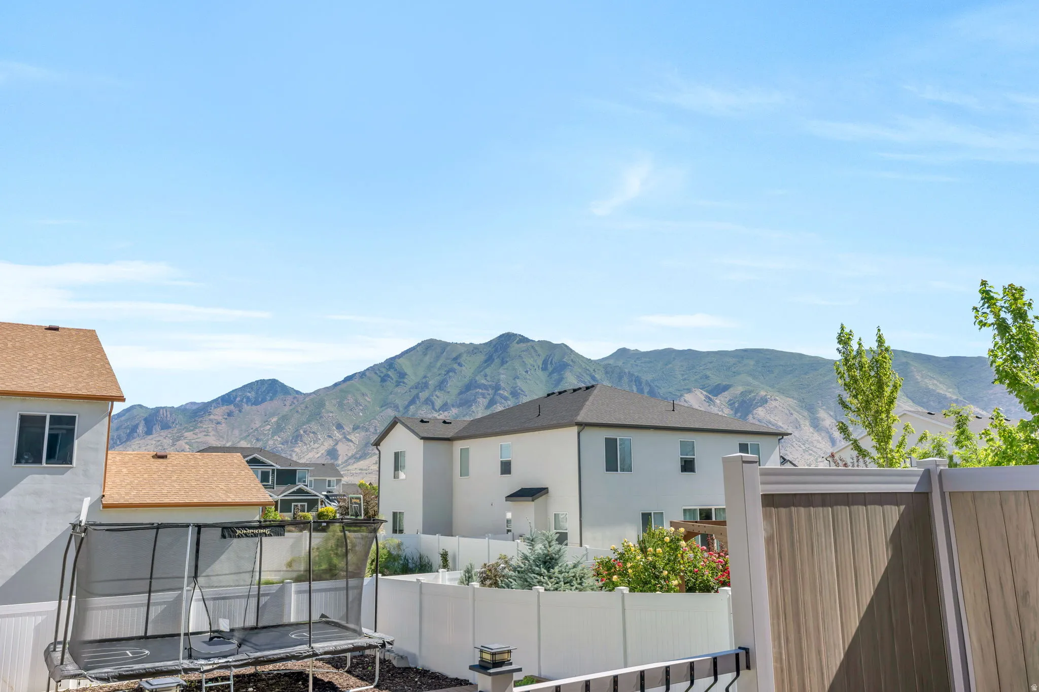 Mountain backdrop with clear skies