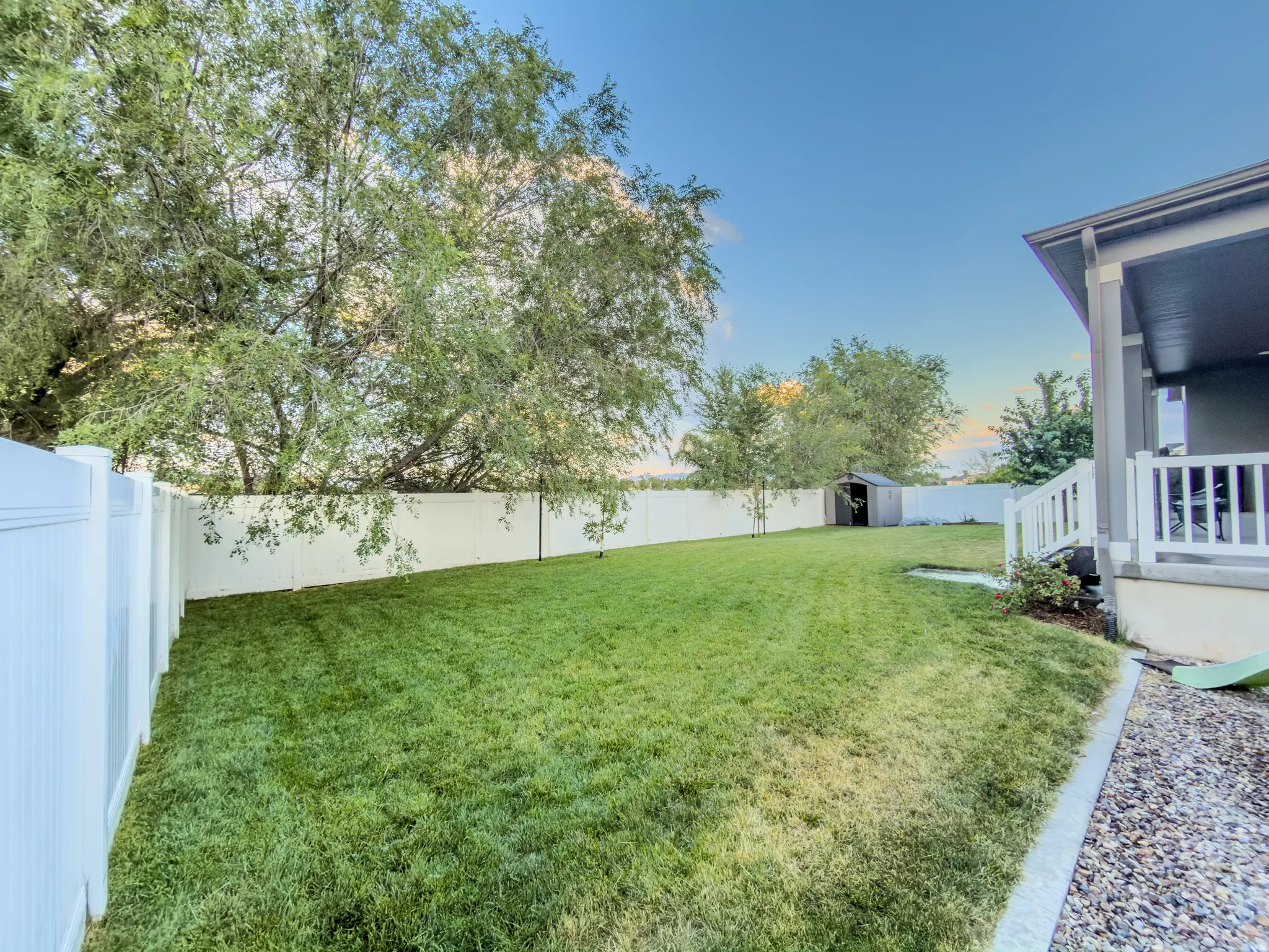 Expansive lawn space bordered by privacy fencing