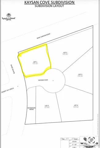 Kaysan Cove Subdivision Layout. Indicating property divisions and associated features