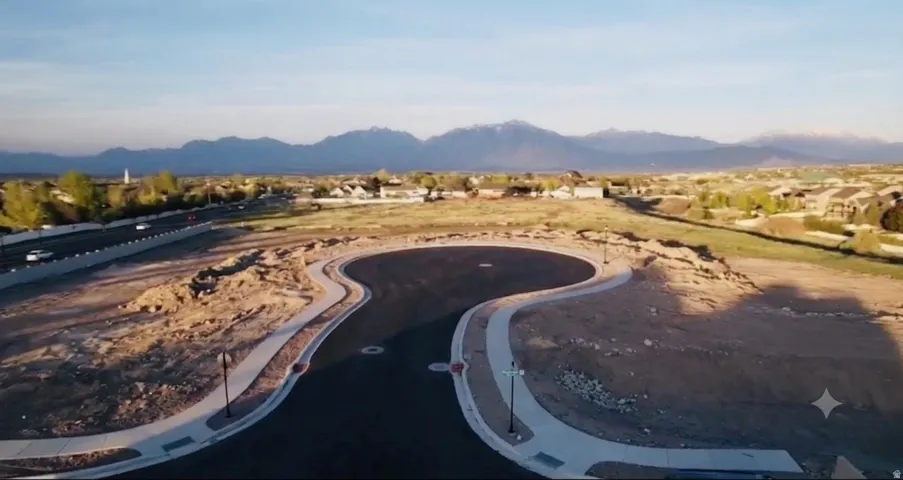 Newly developed cul-de-sac with paved roads and sidewalks