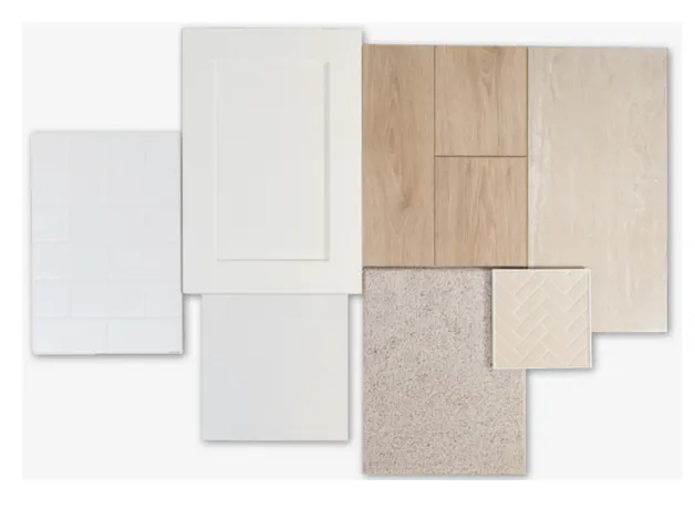 Material Selection Board. Displaying various finishes and surfaces for the property
