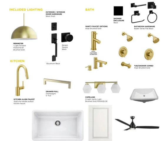 Design Specification Sheet. Detailing property fixture and hardware selections for various functional areas