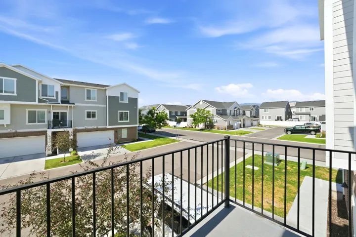 Private balcony with black metal railing