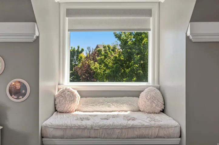Built-in window bench featuring a white frame