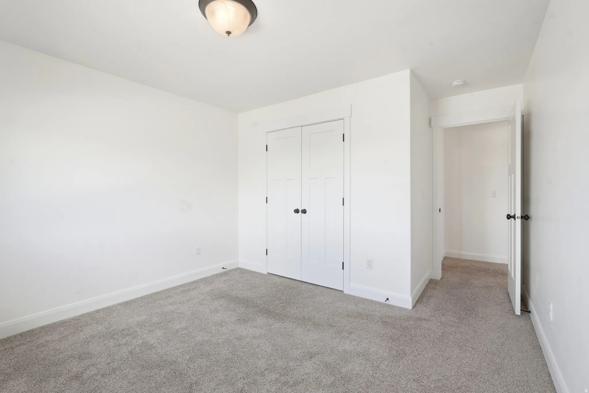 Neutral-toned carpet flooring and white walls