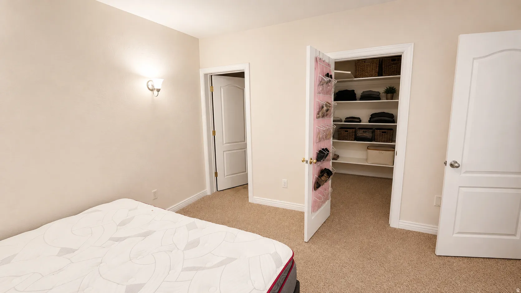 Neutral-toned room with plush carpeting