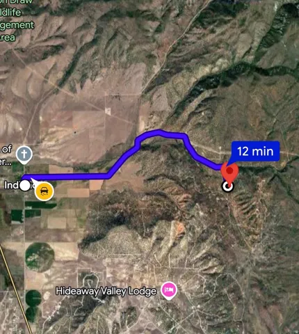 GPS Route Map. Displaying a calculated route and travel time to the property